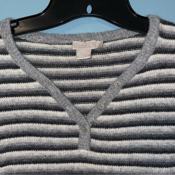J.Crew Lambswool and Angora Striped V-Neck Button Neck Sweater Size Large - Picture 3 of 6